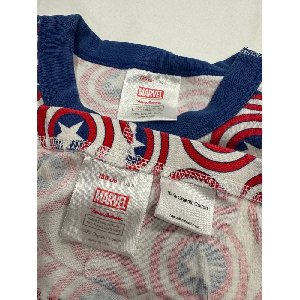 Hanna Andersson Marvel Captain America Shield Pajamas Set Size 8 Blue Red EUC
